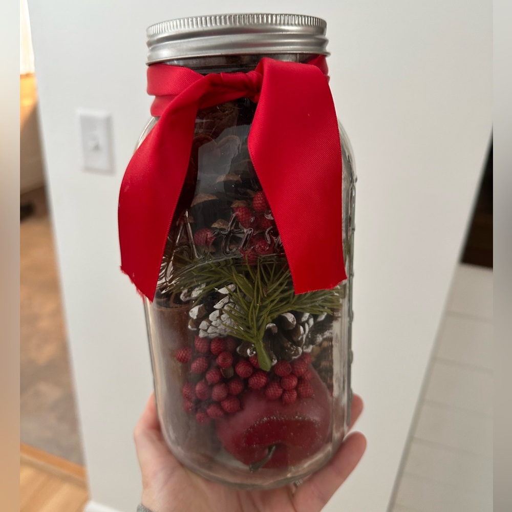 Festive Red Ribbon Holiday Jar
